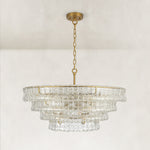 Clear glass chandelier detail.