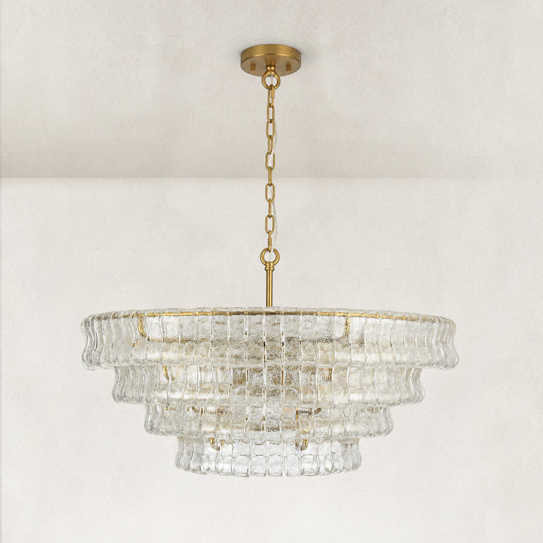 Clear glass chandelier detail.