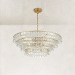 Clear glass chandelier detail.