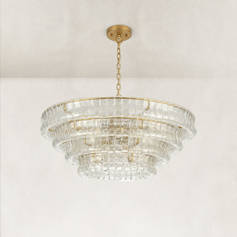 Clear glass chandelier detail.