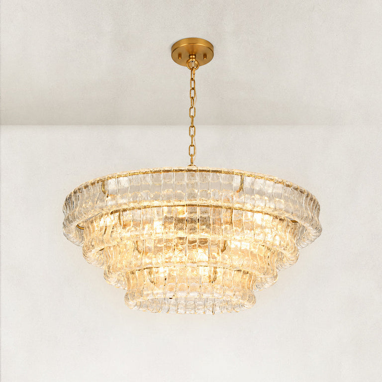 Clear glass chandelier detail.
