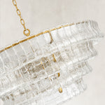 Clear glass chandelier detail.