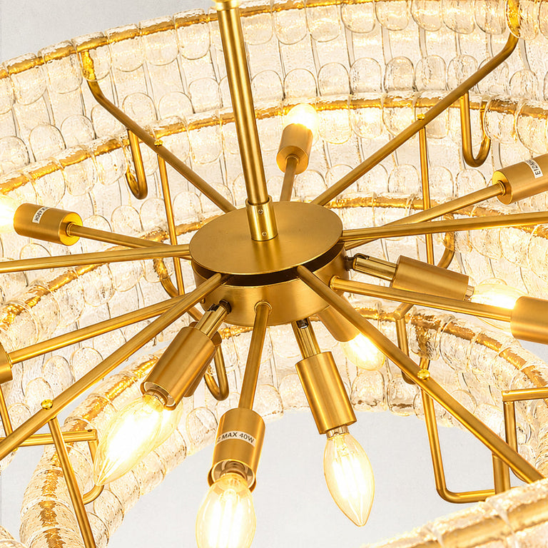 Clear glass chandelier detail.