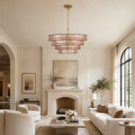 Amber glass chandelier room scene.