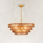 Sculpted Glass Drum Chandelier in Smoke Glass - complete fixture