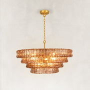 Sculpted Glass Drum Chandelier in Smoke Glass - complete fixture