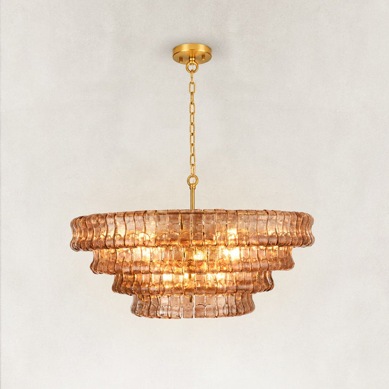 Sculpted Glass Drum Chandelier in Smoke Glass - complete fixture