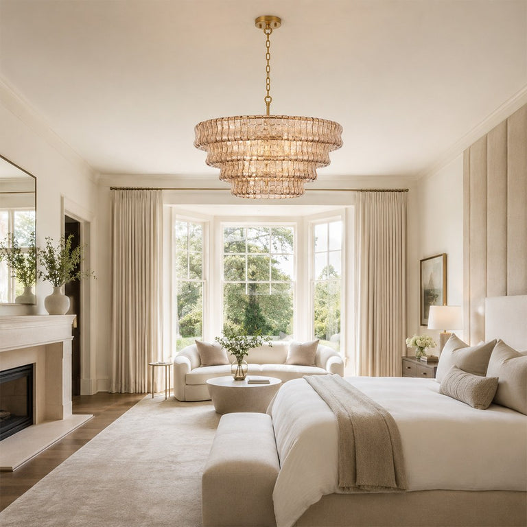 Sculpted Glass Drum Chandelier in Smoke Glass - interior setting
