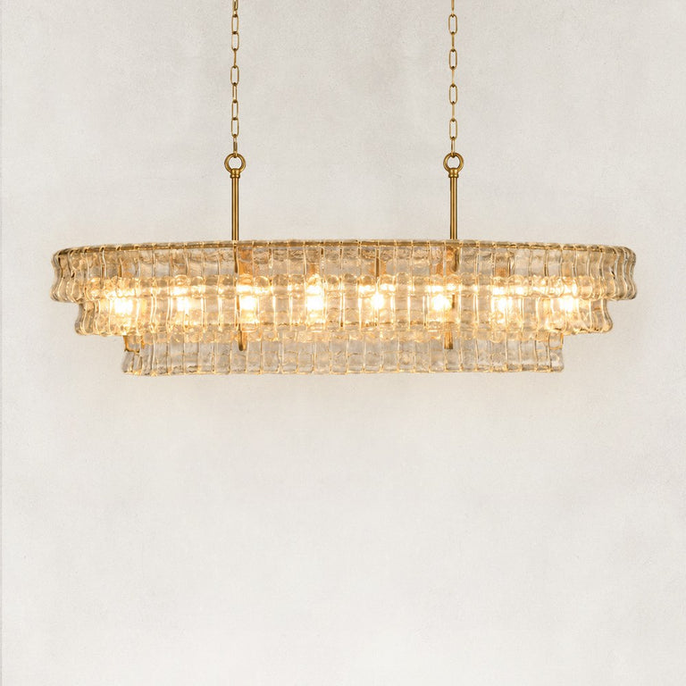 Sculpted Glass Linear Island Chandelier in Clear Glass - alternate angle