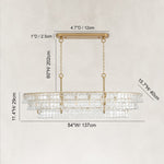Sculpted Glass Linear Island Chandelier in Clear Glass - dimension diagram
