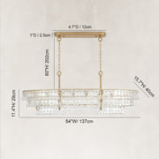 Sculpted Glass Linear Island Chandelier in Clear Glass - dimension diagram