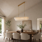 Sculpted Glass Linear Island Chandelier in Clear Glass - interior setting
