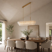 Sculpted Glass Linear Island Chandelier in Clear Glass - interior setting
