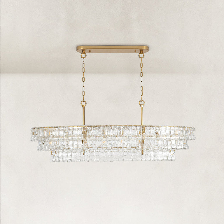 Linear clear glass chandelier detail.