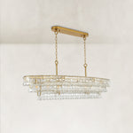 Linear clear glass chandelier detail.