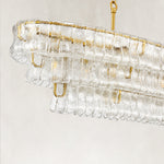 Linear clear glass chandelier detail.