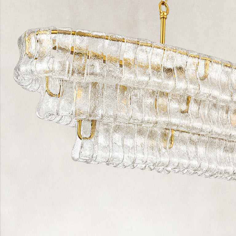 Linear clear glass chandelier detail.