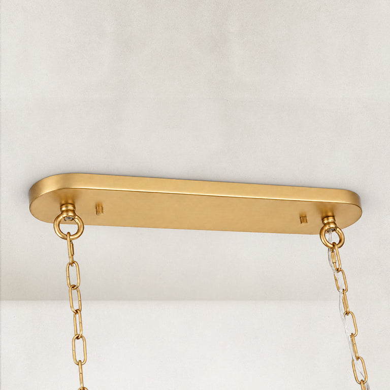 Linear clear glass chandelier detail.