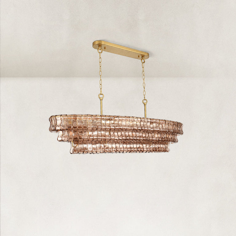 Linear amber glass chandelier detail.