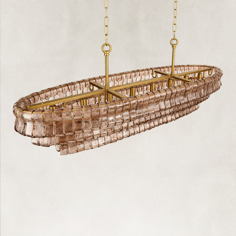 Linear amber glass chandelier detail.