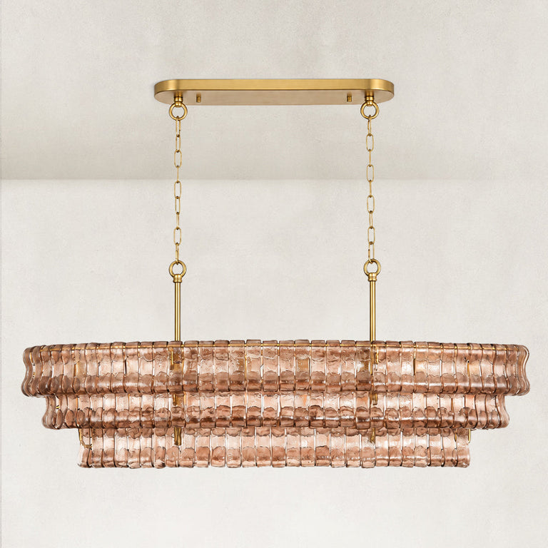 Linear amber glass chandelier detail.
