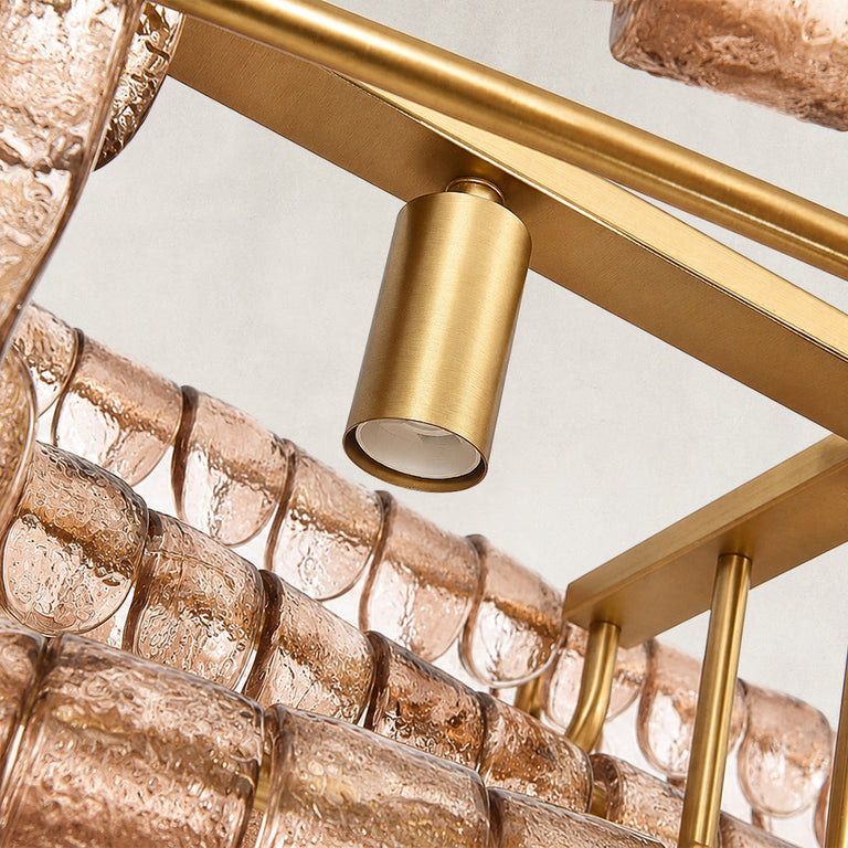 Linear amber glass chandelier detail.