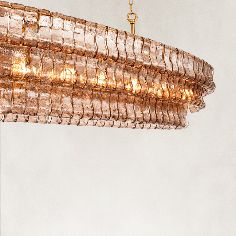 Linear amber glass chandelier detail.