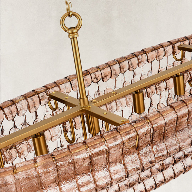 Linear amber glass chandelier detail.