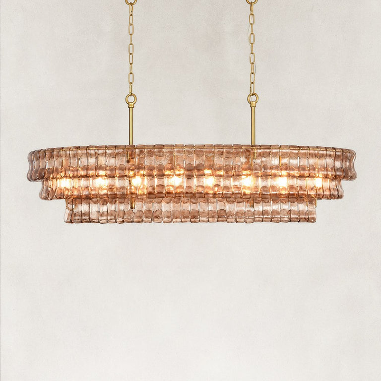 Sculpted Glass Linear Island Chandelier in Smoke Glass - alternate angle