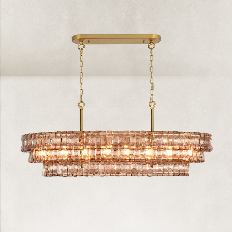 Sculpted Glass Linear Island Chandelier in Smoke Glass - complete fixture