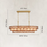 Sculpted Glass Linear Island Chandelier in Smoke Glass - dimension diagram