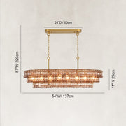 Sculpted Glass Linear Island Chandelier in Smoke Glass - dimension diagram