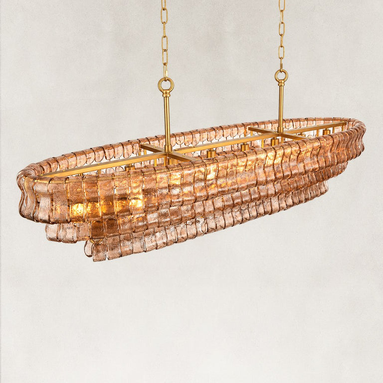 Sculpted Glass Linear Island Chandelier in Smoke Glass - material detail