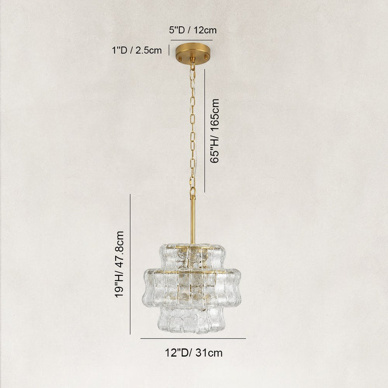 Sculpted Glass Mini Pendant in Clear Glass - dimension diagram