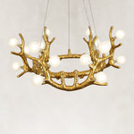 Sculptural Antler Globe Ring Chandelier - branch and globe detail