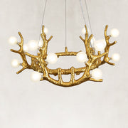 Sculptural Antler Globe Ring Chandelier - branch and globe detail