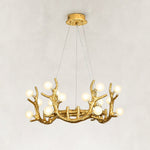 Sculptural Antler Globe Ring Chandelier - complete fixture, illuminated