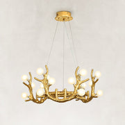 Sculptural Antler Globe Ring Chandelier - complete fixture, illuminated