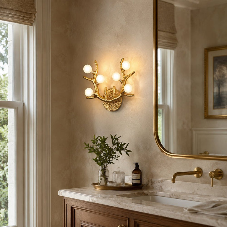 Sculptural Antler Globe Wall Sconce - bathroom installation