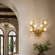 Sculptural Antler Globe Wall Sconce - bedroom installation, portrait