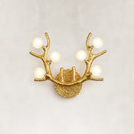 Sculptural Antler Globe Wall Sconce - complete fixture, illuminated