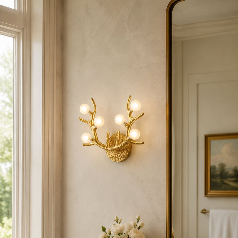 Sculptural Antler Globe Wall Sconce - living room installation, portrait