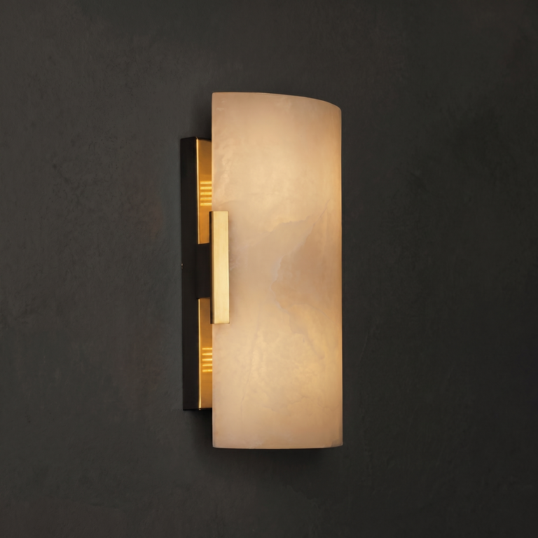 Veya Curved Plate Wall Sconce by Dalmivik, complete fixture view