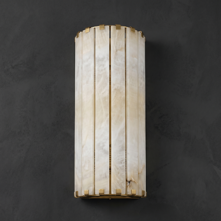 Hollis Modern Alabaster Long Wall Sconce by Dalmivik, complete fixture view