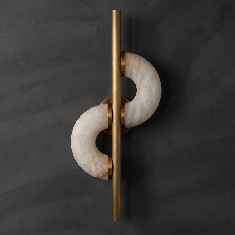 Veya Modern Alabaster Sculptural Wall Sconce by Dalmivik, complete fixture view