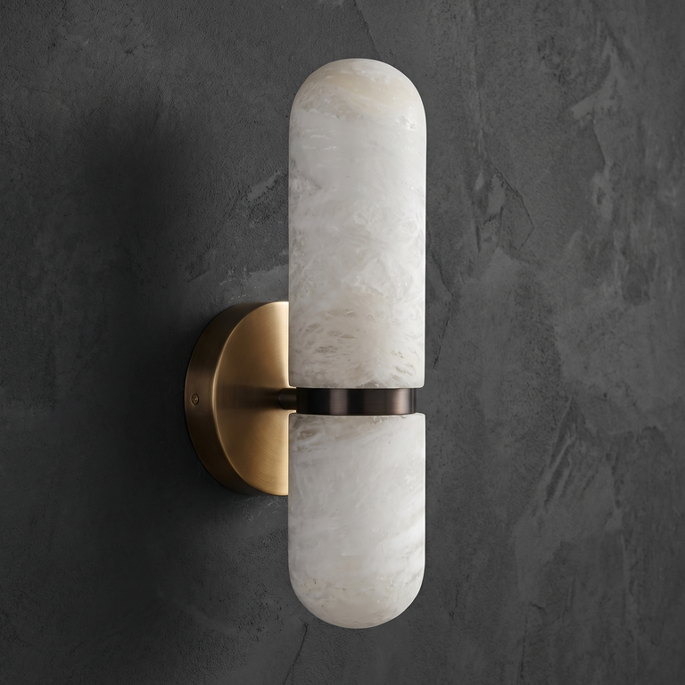 Anello Modern Brushed Brass Wall Sconce by Dalmivik, complete fixture view