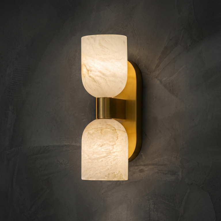 Orbita Modern Double Light Wall Sconce by Dalmivik, complete fixture view