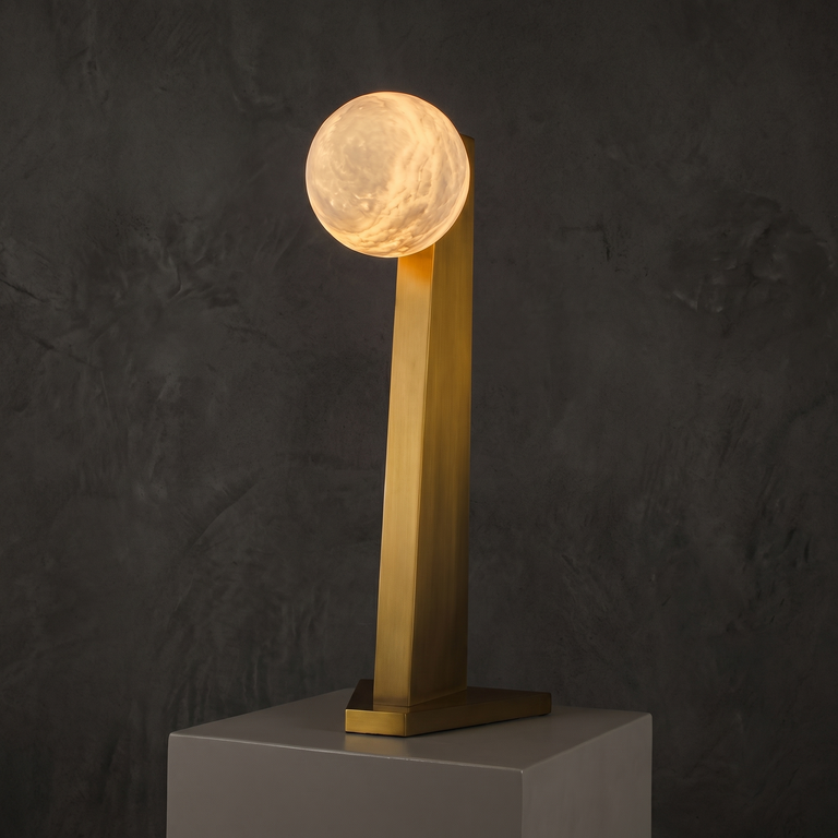 Orbita Modern Alabaster Table Lamp by Dalmivik, complete fixture view