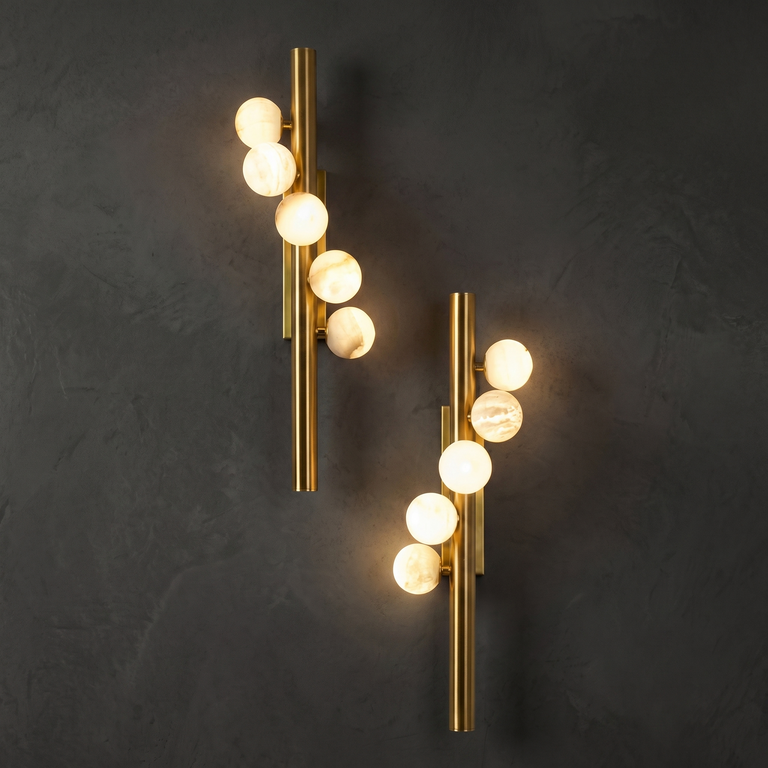 Orbita Verticatl Modern Sphere Wall Sconce by Dalmivik, complete fixture view