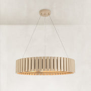 Slatted Wood-Grain Ring Chandelier in 24 in / 61 cm - complete fixture